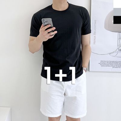 [1+1] 남자 기본 라운드 반팔 면 티셔츠 남성 셔츠