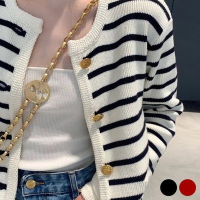 고급스런 단주 스트라이프 가디건 간절기 여성 카디건