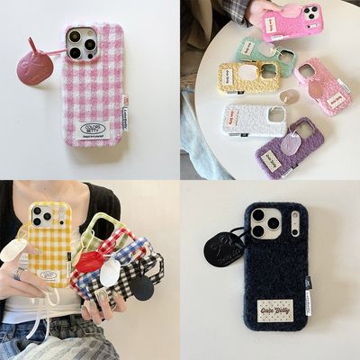 아이폰 17 16 15 14 13 체크 컬러 뽀글이 털 케이스