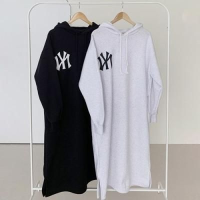 [애슬릿]국내 생산 NY로고 후드 루즈핏 여성 롱원피스