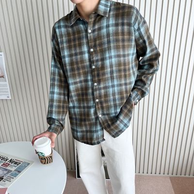 남성 댄디 데일리 하이틴 오버핏 체크남방 셔츠