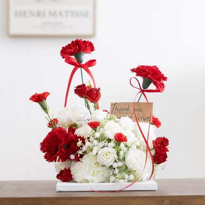 어버이감사 레드화이트 카네이션 조화 케이크 28x31cm