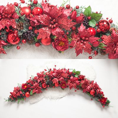 크리스마스 장식 가랜드 센터피스 레드 글리터 150cm