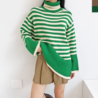 여자 오버핏 단가라 폴라 니트 데일리 스웨터 긴팔