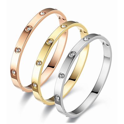 티타늄 로즈골드 팔찌 큐빅 실버 순도 18K 6mm J755-O