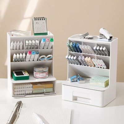 책상수납정리함 화이트+투명 화장품 붓수납 서랍 E108