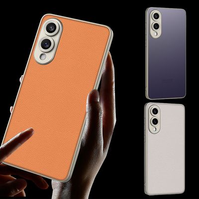 갤럭시 s25엣지 매트 가죽 디자인 실버 프레임 케이스