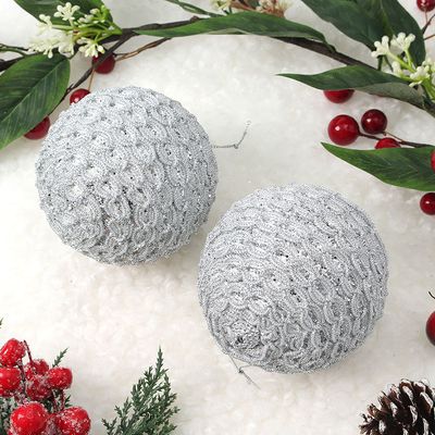 [도토로]로열실버 장식볼 2p(10cm) (화이트베일)