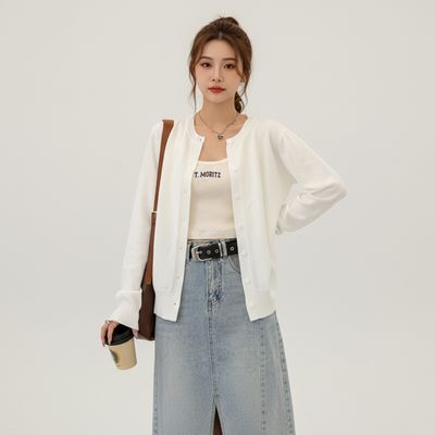 여성 싱글 니트 루즈핏 크루넥 가을 가디건 점퍼