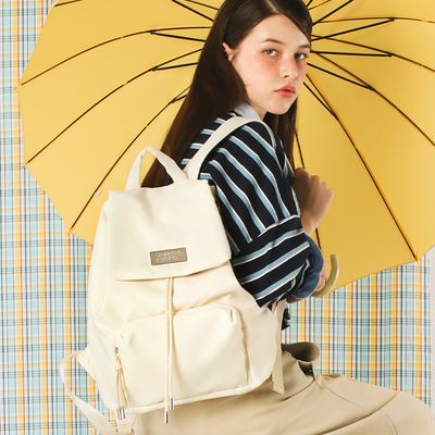 304 Small nylon draw flap backpack_Cream