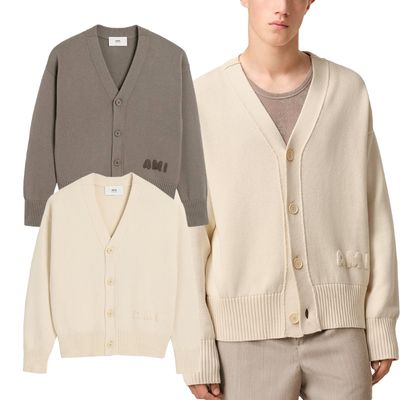 아미 AMI 크로셰 스티치 하트 로고 코튼 니트 가디건