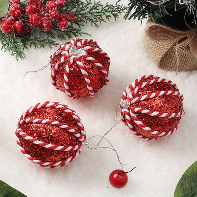 루비 레드 글리터 장식볼 3p(8cm) (꽈배기 로프)