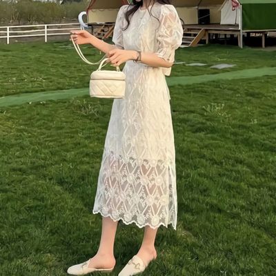 [sale] 여성 헤즈 레이스 옆트임 허리끈 롱 원피스