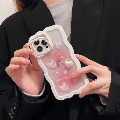 아이폰14 13 12 감성하트 카메라홀 거치대 물결케이스