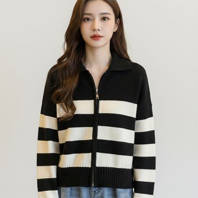 여성 단가라 집업 3color 니트 가디건 아우터 점퍼