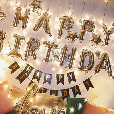LED조명 생일축하문구 LED 생일파티 풍선세트 모던스타 손펌프포함(WFPILON)