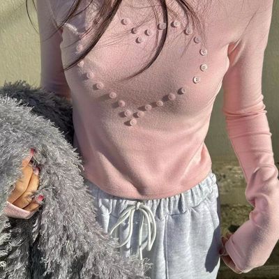 Y2K 크롭티셔츠 러블리 하트 여성긴팔티(WDE99E7)