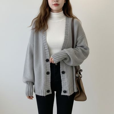 여성 루즈핏 왕단추 가디건 가디건 경량 카디건