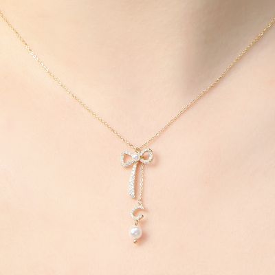 비쥬홀릭 실버 925 리본 진주볼 목걸이 펜던트 패션