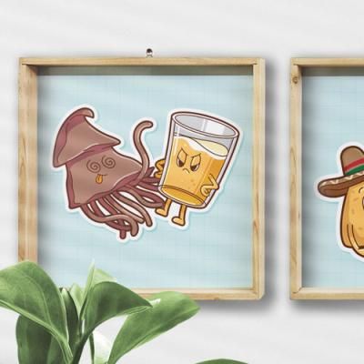 ta426-우드프레임액자_음식캐릭터(맥주와안주중형)