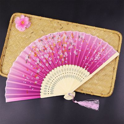 꽃무늬 동양 접이식 대나무 부채(WFHPADE)