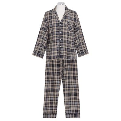 [쿠비카]소프트한 네이비 체크 카라넥 남성 잠옷 M325