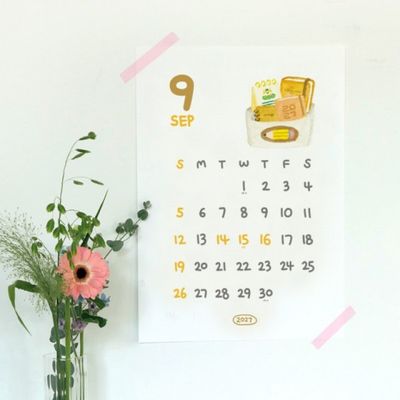 키치한 일러스트 A3 월 캘린더 달력 벽걸이형 2027년 