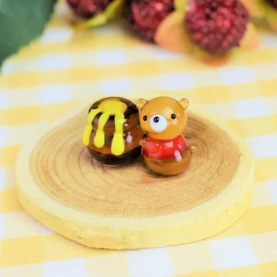 유리 미니어쳐 꿀 항아리 곰돌이