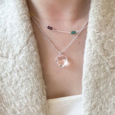 여성 클리어 하트 구슬 레이어드 체인 목걸이