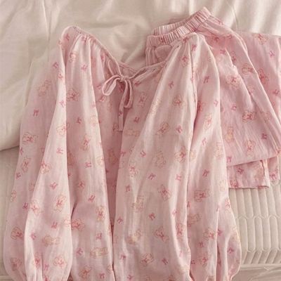 귀여운 리본 고양이 얇은 빅사이즈 여성 잠옷