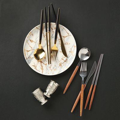 르리에 에디스라운드 커트러리 디너2인세트(8P)-블랙골드 2인세트