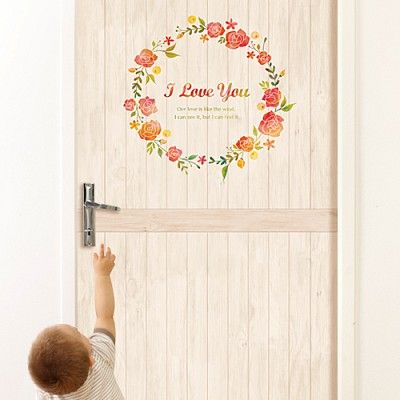 아이러브유 플라워 ver.1 - 내츄럴 우드패널 (A형) [현관문시트지/인테리어스티커]