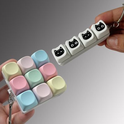 고양이 파스텔 큐브 피젯 키보드 버튼 블럭 키캡 키링