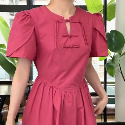 여성 반팔 치파오 스타일 차이나핏 롱 원피스