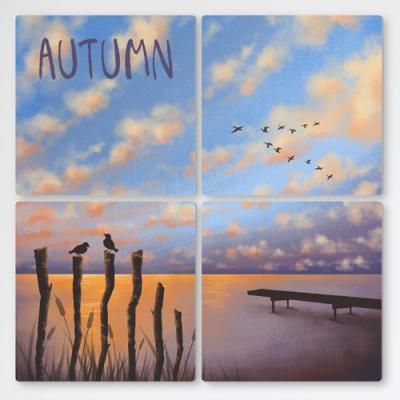 if747-멀티액자_가을풍경해가지는호숫가