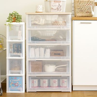 이노스 투명 2단~5단 우드상판 플라스틱 서랍장