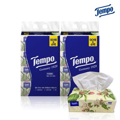 템포 소프트팩 4겹 천연펄프 미용티슈 90매 4입 X 2팩