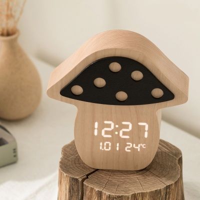 플라이토 우드 머쉬룸 LED 탁상시계 인테리어 무소음