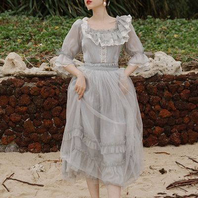 실버그레이 2단프릴 레이스 롱원피스 경성의상 교복