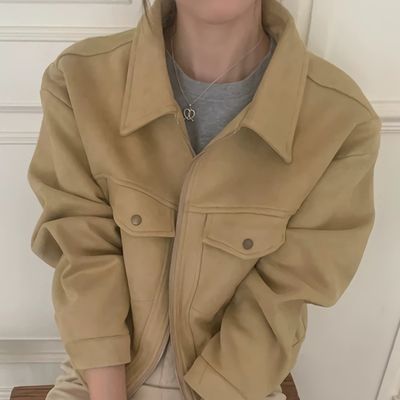 여성 가을 겨울 스웨이드 크롭 집업 자켓