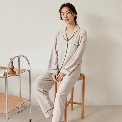 [쿠비카]딥그린 파이핑 샌드워싱 투피스 여성잠옷W816