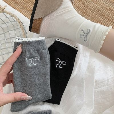 아베로 리본자수 러블리 심플 미니 레이스 장목 양말