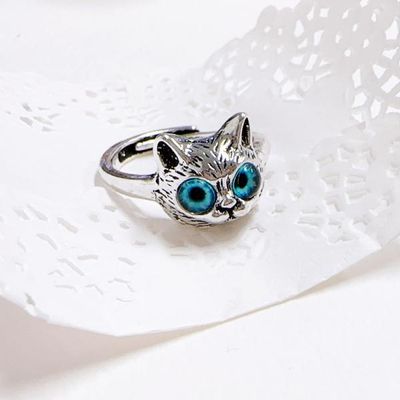 실버문 파란눈의 냥이 반지 프리사이즈 오픈링 고양이