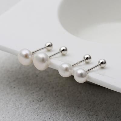 [애슬릿]전체 실버 담수 진주 은 피어싱 귀걸이_6mm