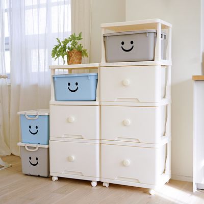 60L 대형 그란데 해피탑 플라스틱 이동식 서랍장 4단