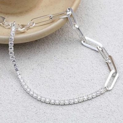 [애슬릿]실버 큐빅 라인 하프 체인 무도금 은 팔찌