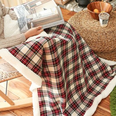 체크 양털 극세사 블랭킷 무릎담요-타탄레드
