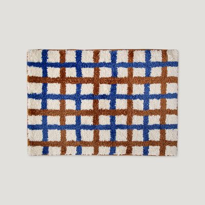 소소모소 도톰한 자가드 발매트 - 체크 브라운