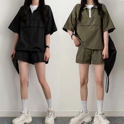 여자 아노락셋트 트레이닝 세트 반집업 반팔 바스락