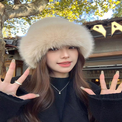 여성 데일리 모자 루니 페이크 퍼 버킷햇